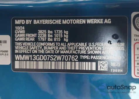 2025 Mini Hardtop Cooper from USA, damaged, VIN WMW13GD07S2W70762